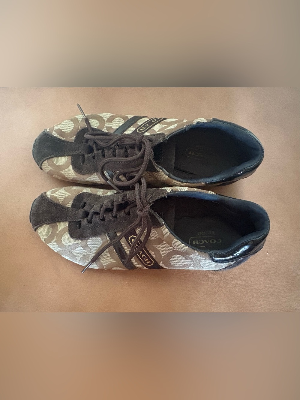 Coach Brown and Cream Signature Lace-Up Sneakers